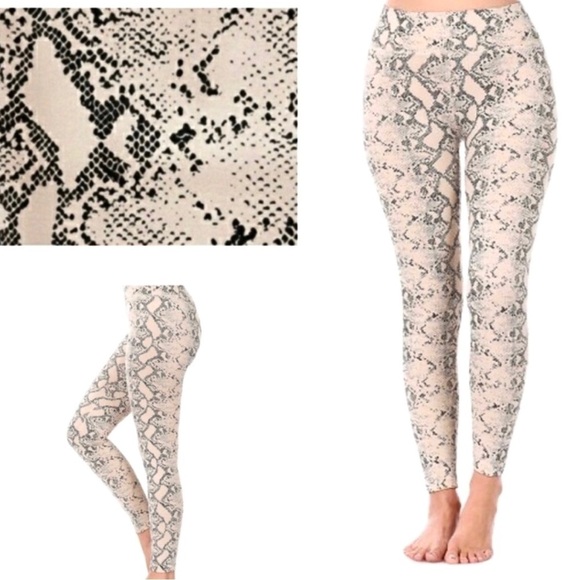 Snakeskin Print Fleece Lined Black Tan Zenana Leggings L/XL - Picture 1 of 9